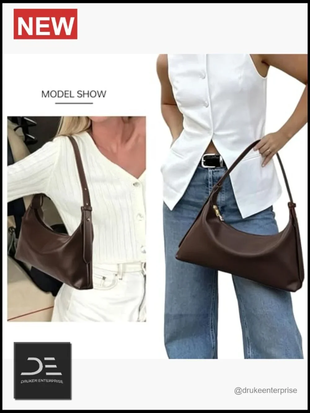 Medium Crescent Hobo Bag Vegan Leather Shoulder Purse Crossbody